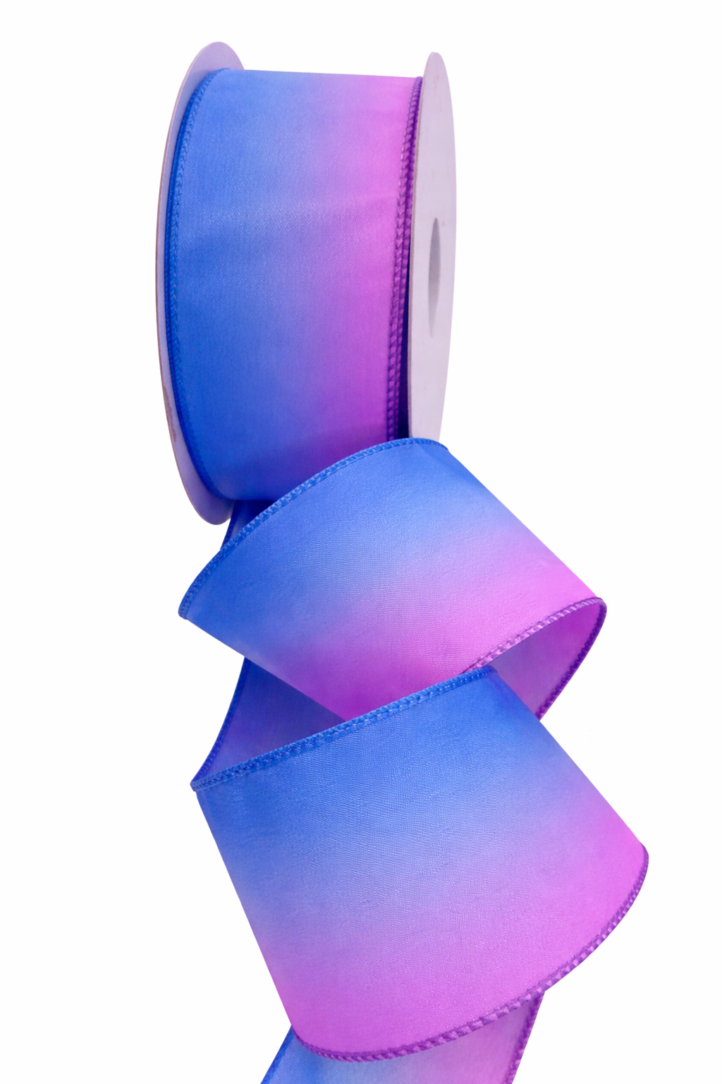2.5inch (63mm) BLUE PINK OMBRÉ WIRED RIBBON - SOLD PER 5 METRE
