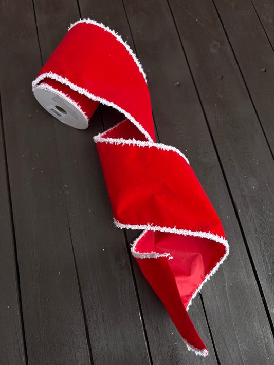 2.7M X 10cm RED VELVET RIBBON CHENILLE EDGE