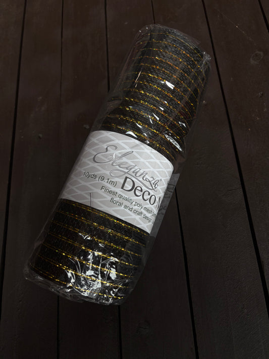 METALLIC BLACK/GOLD DECOMESH 25cm x 9.1m (10 yards)
