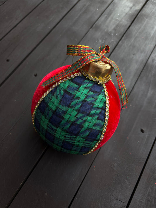 15cm HANGING FABRIC BAUBLE RED/GREEN/GOLD