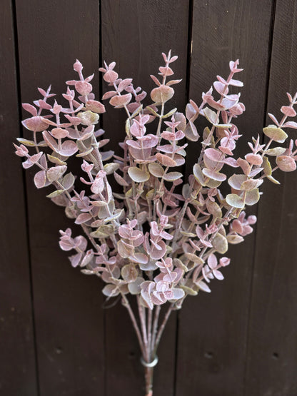 39cm FROSTED EUCALYPTUS SPRAY PINK/GREEN