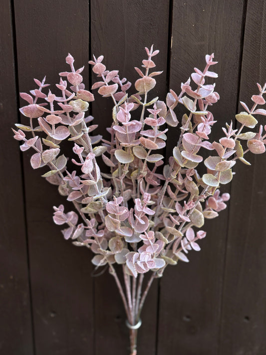 39cm FROSTED EUCALYPTUS SPRAY PINK/GREEN