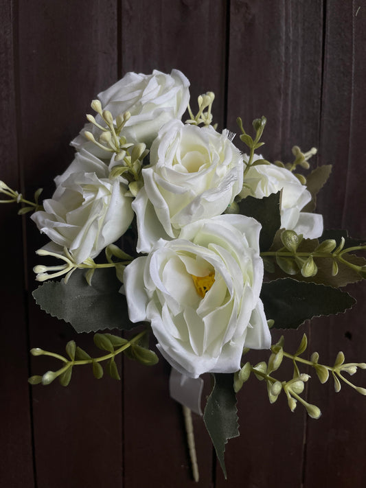 MINI DIAMOND ROSE & FOLIAGE IVORY
