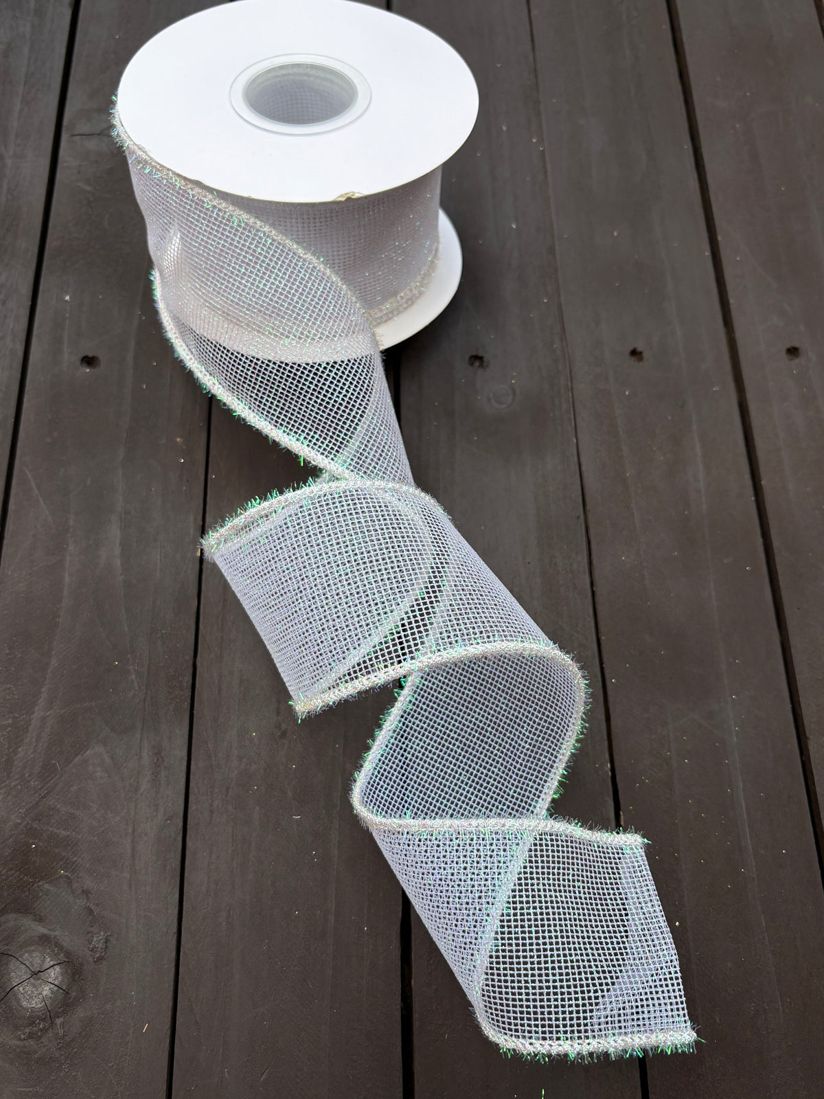 WIRED TINSEL METALLIC RIBBON WHITE