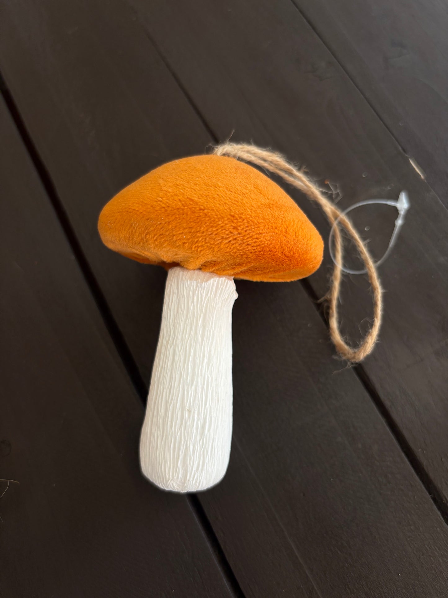 10cm VELVET HANGING MUSHROOM BURNT ORANGE