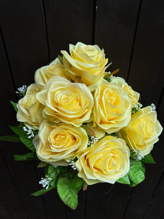 42cm 9 HEAD ROSE BUSH LEMON