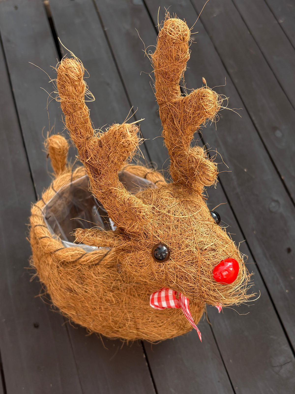 30cm COCO FIBRE REINDEER PLANTER LIGHT BROWN