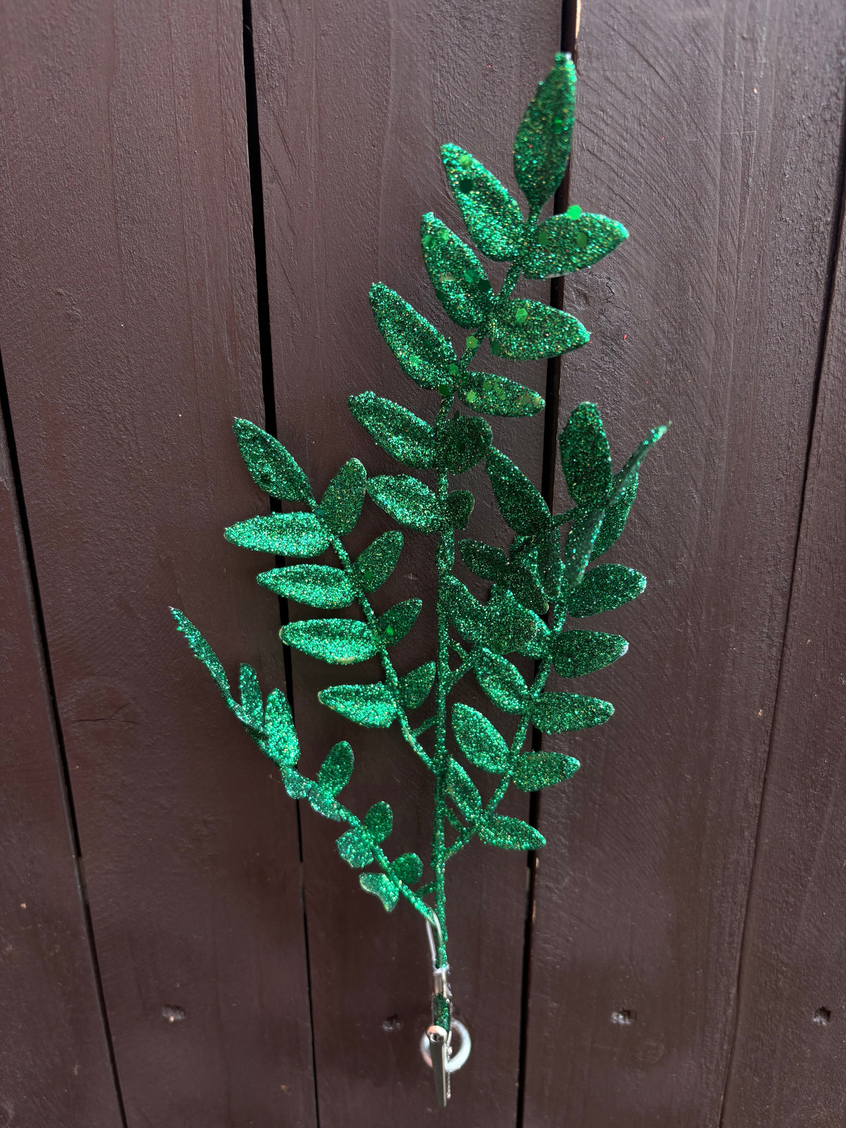 30cm GLITTER CLIP ON LEAF GREEN