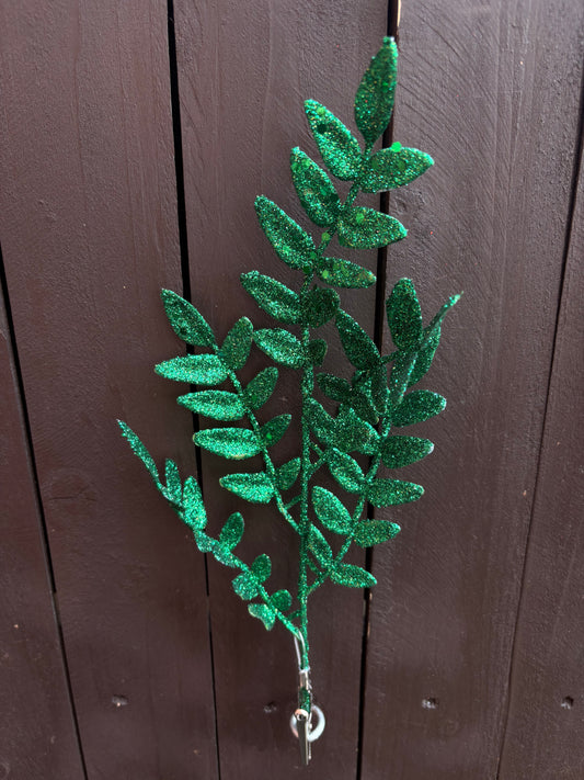 30cm GLITTER CLIP ON LEAF GREEN