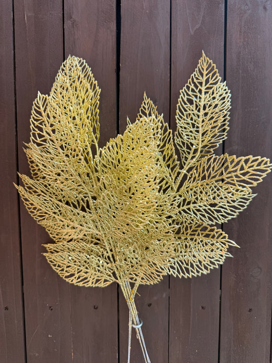 45cm GLITTERED LEAF SPRAY GOLD x 6pcs