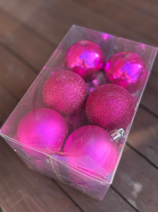 PK12 6cm ASSORTED CHRISTMAS BAUBLES FUCHSIA