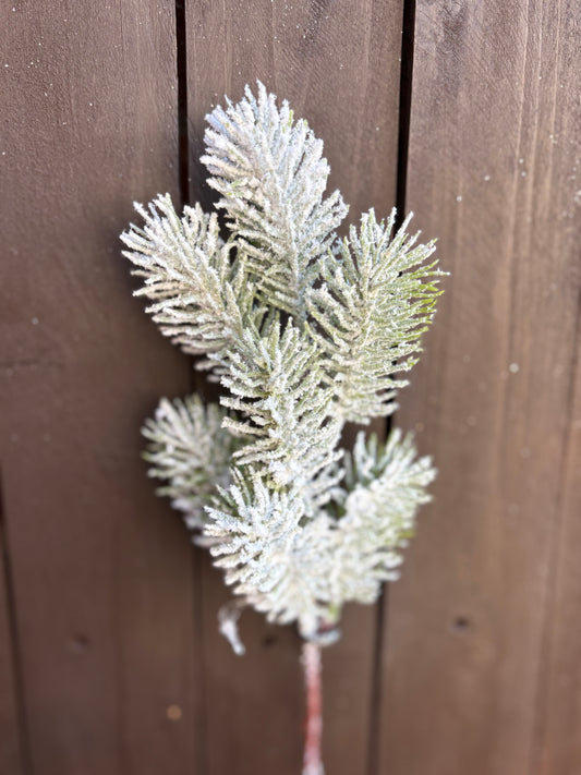 28cm SNOWY GLITTERED SPRUCE SPRAY GREEN