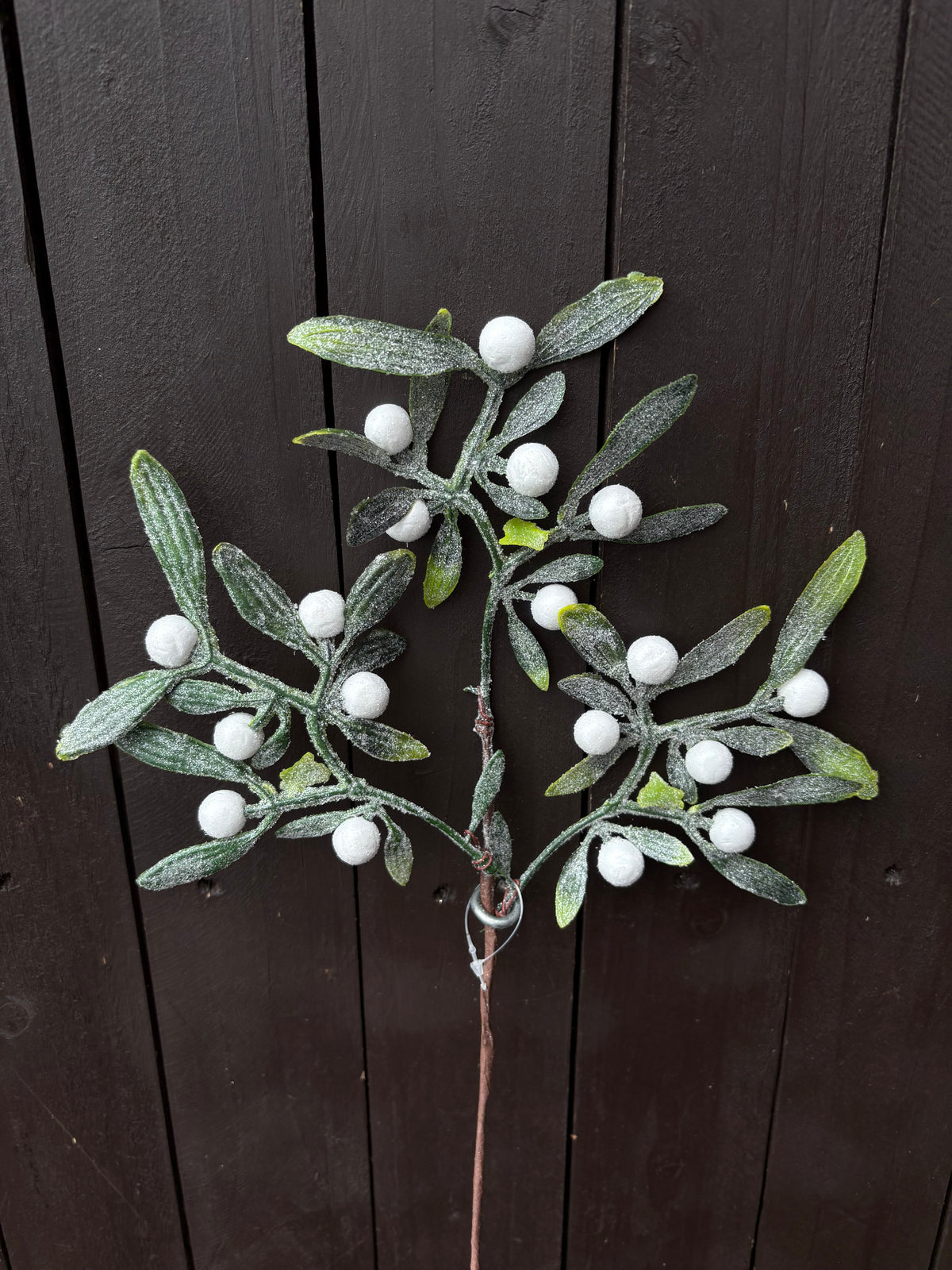 32cm TRIPLE SUGARED MISTLETOE PICK GREEN/WHITE