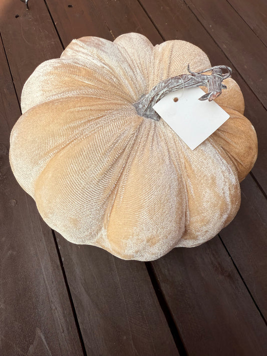 20CM LARGE SINGLE VELVET PUMPKIN IVORY