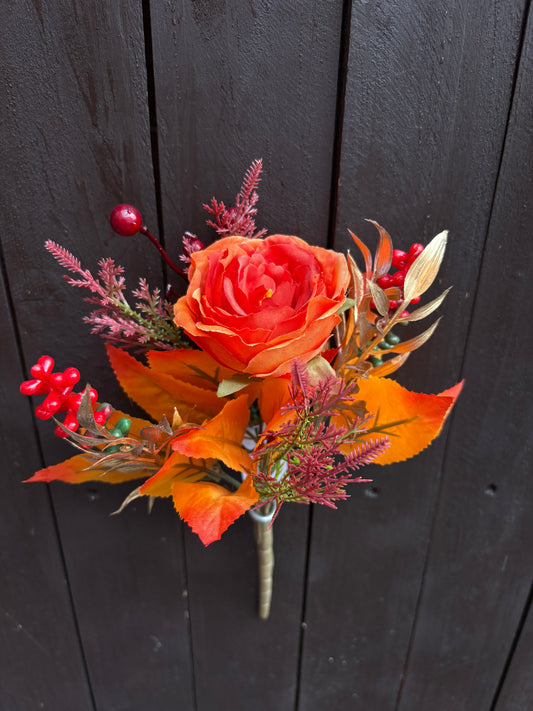 28cm MINI ROSE MIXED FOLIAGE BUSH ORANGE/RED/GOLD