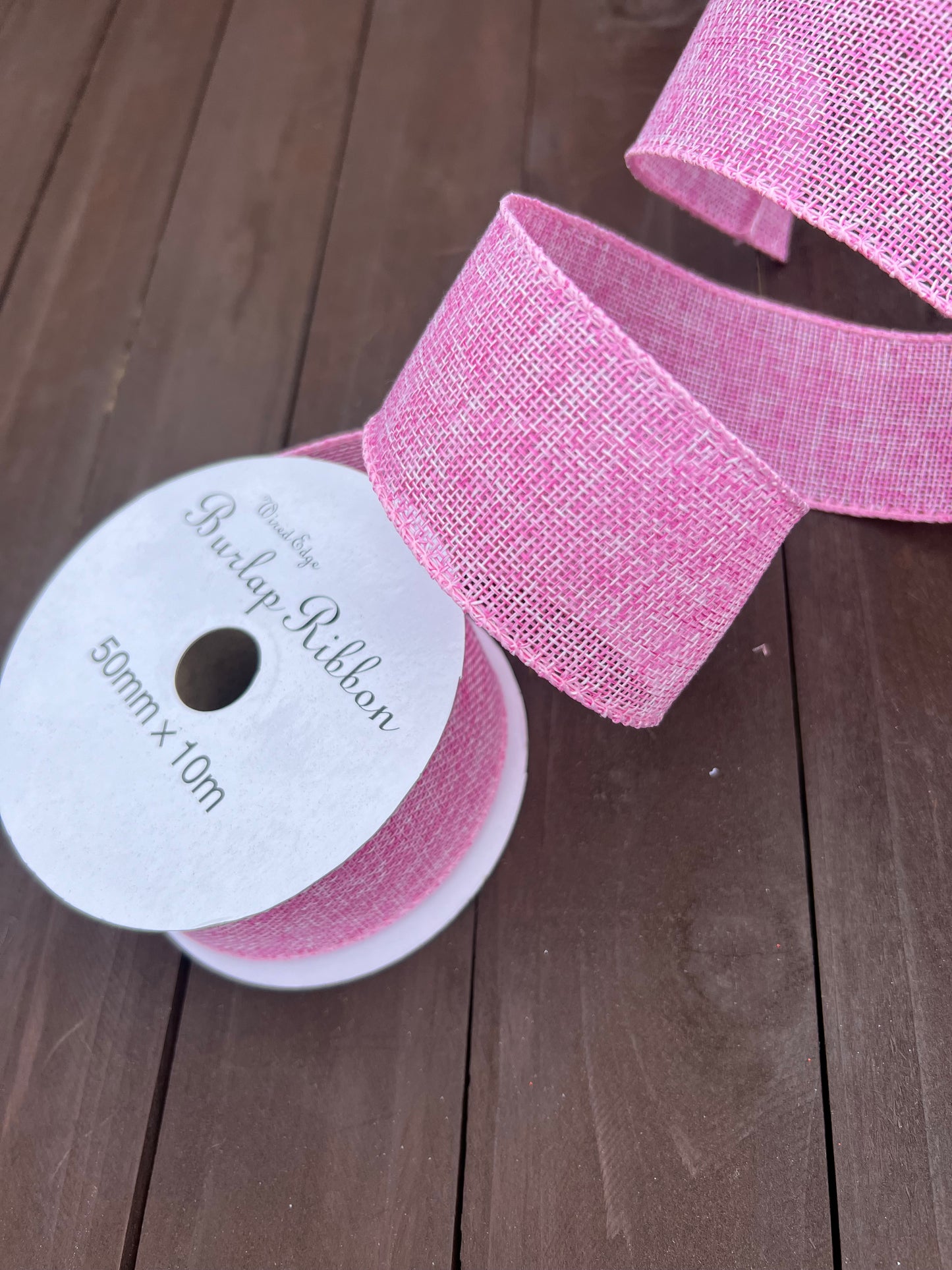 JUTE RIBBON WIRED EDGE 50mm x 10m PINK
