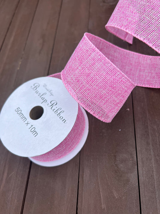 JUTE RIBBON WIRED EDGE 50mm x 10m PINK