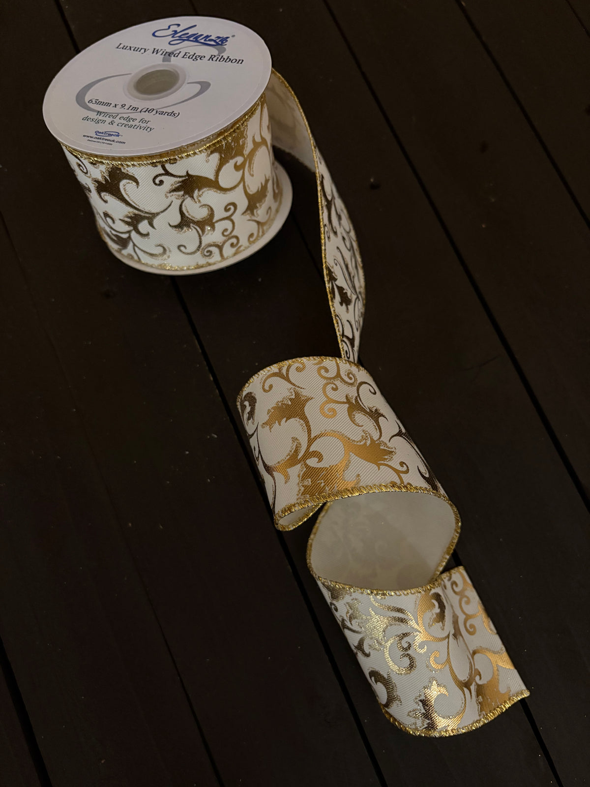 WIRED EDGE LUXURY FILAGREE RIBBON CREAM/GOLD
