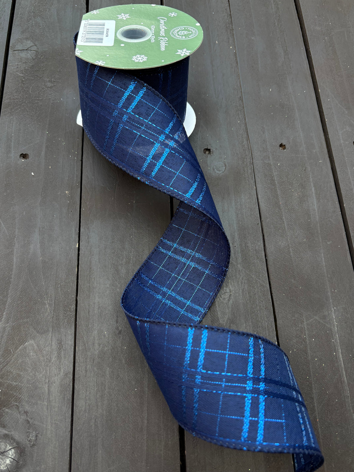 WIRED EDGE METALLIC CHECK RIBBON ROYAL BLUE