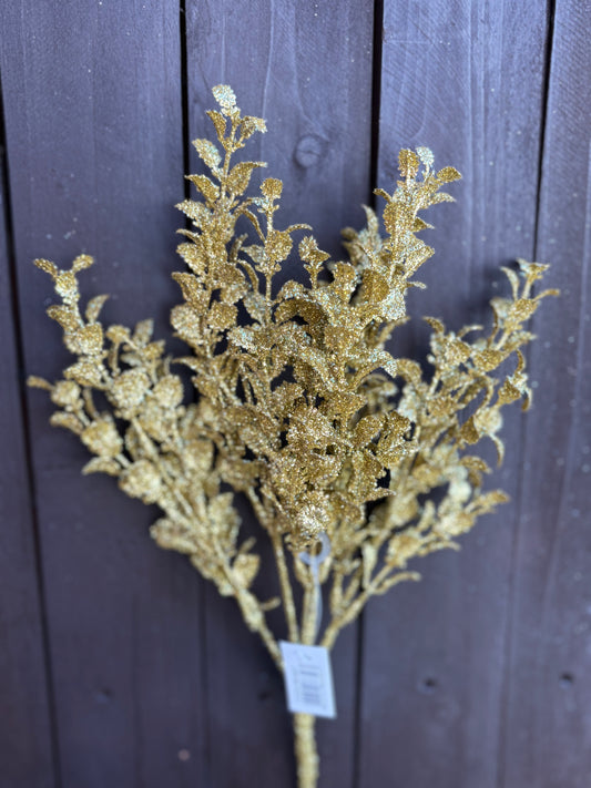 29cm GLITTERED EUCALYPTUS BUSH GOLD