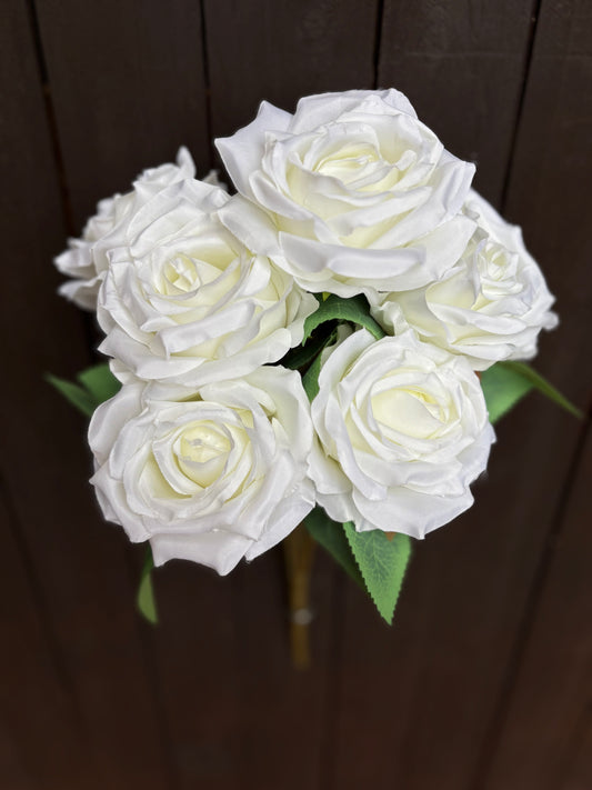 43cm 7 HEAD ROSE BUSH IVORY