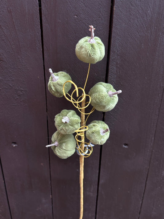 40cm MINI VELVET PUMPKIN SPRAY SAGE GREEN