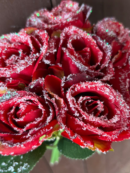 27cm SILK FROSTED ROSE BUNCH RED