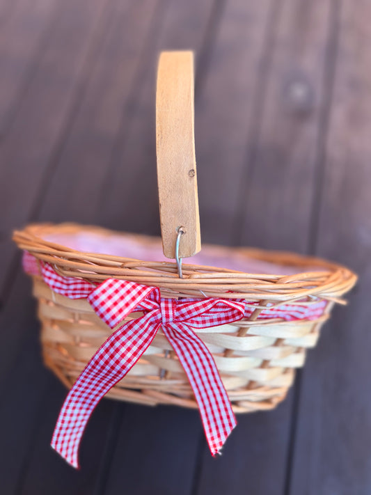 25cm OVAL PLANTING BASKET WITH GINGHAM RIBBON RED/NATURAL