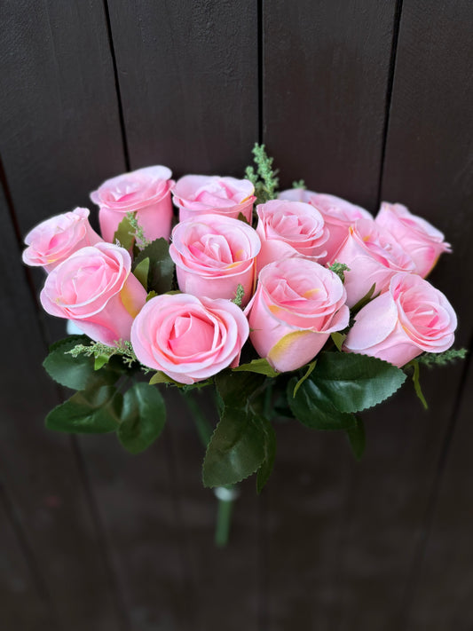 34cm ROSEBUD BUSH PINK (12 HEADS)
