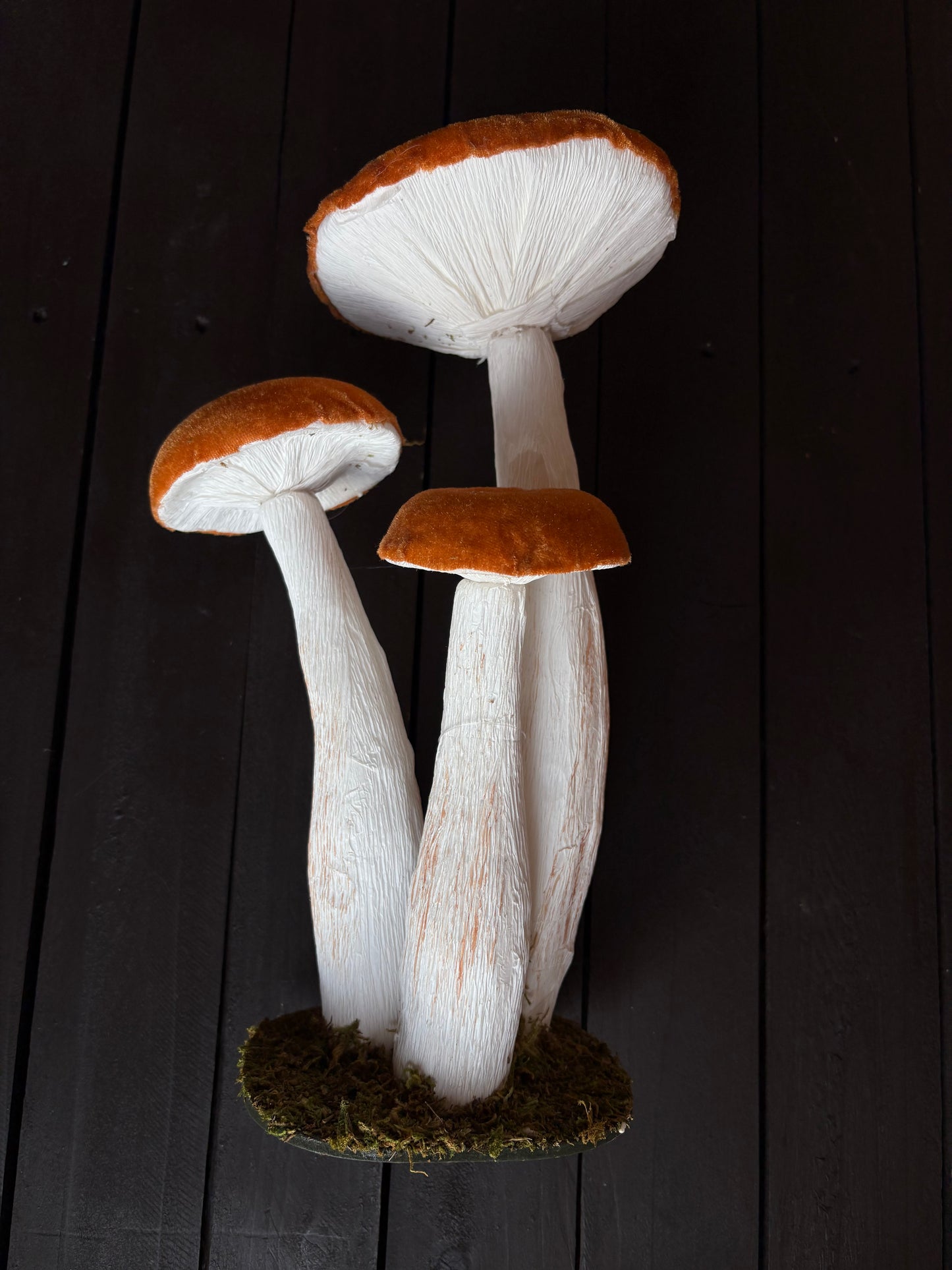 30cm VELVET STANDING MUSHROOM TRIO BURNT ORANGE