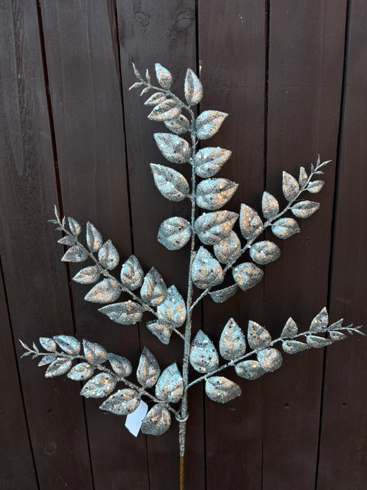 67cm LONG STEM GLITTER LEAF ICE BLUE
