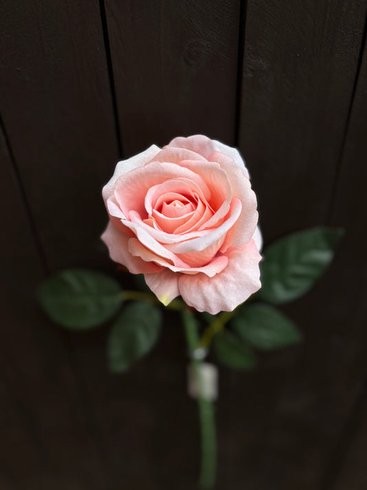 52CM SINGLE LARGE VELVET TOUCH OPEN ROSE PEACH