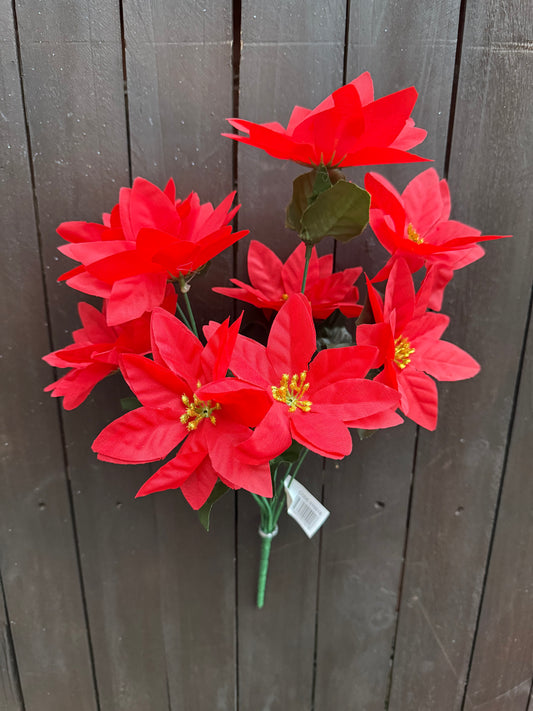 9 HEAD POINSETTIA BUSH RED