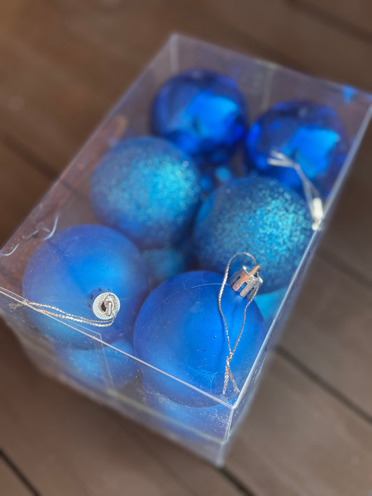 PK12 6cm ASSORTED CHRISTMAS BAUBLES ROYAL BLUE