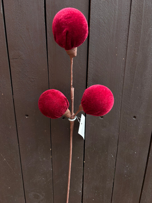 48cm 3 VELVET BALL STEM BURGUNDY
