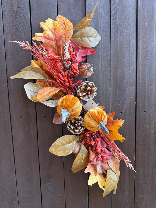 58cm AUTUMN SWAG MIX FOLIAGE PUMPKIN PINECONE