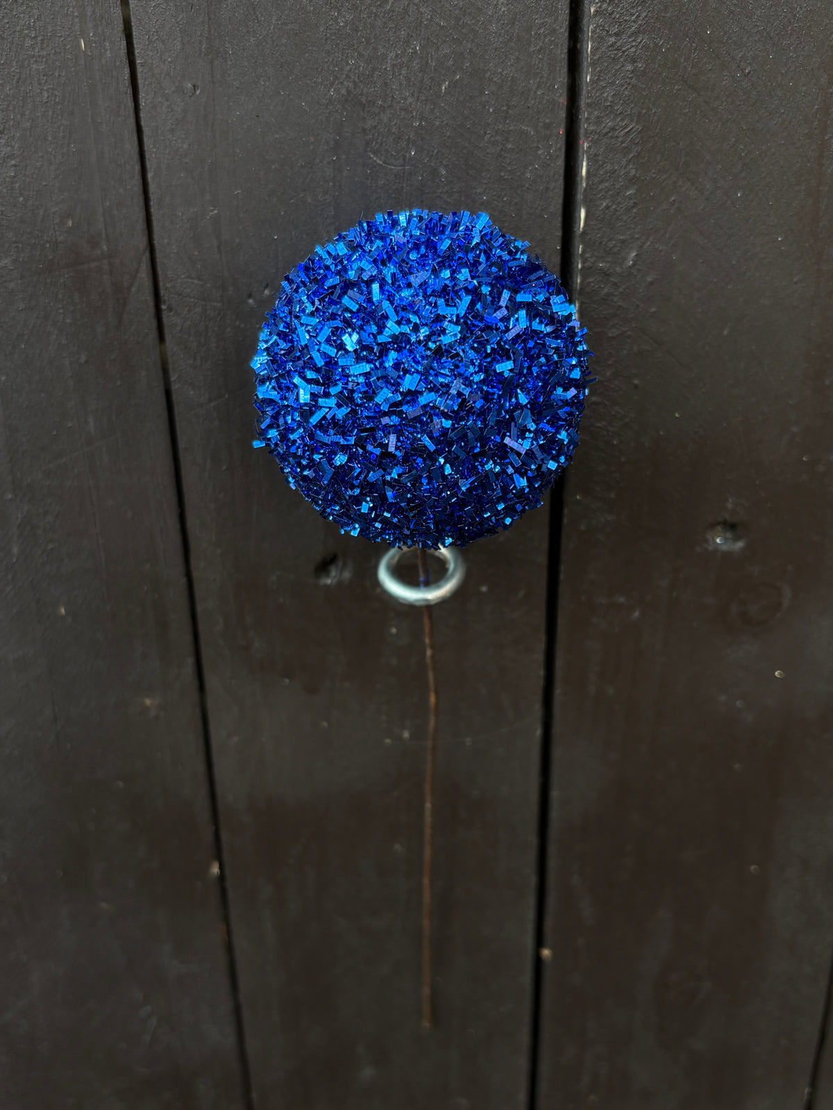20cm SINGLE GLITTER TINSEL BALL PICK BLUE
