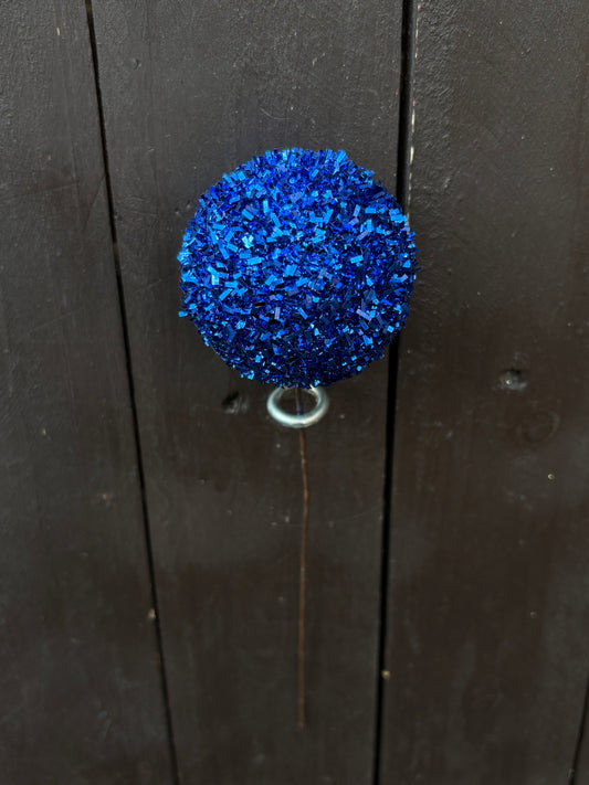 20cm SINGLE GLITTER TINSEL BALL PICK BLUE