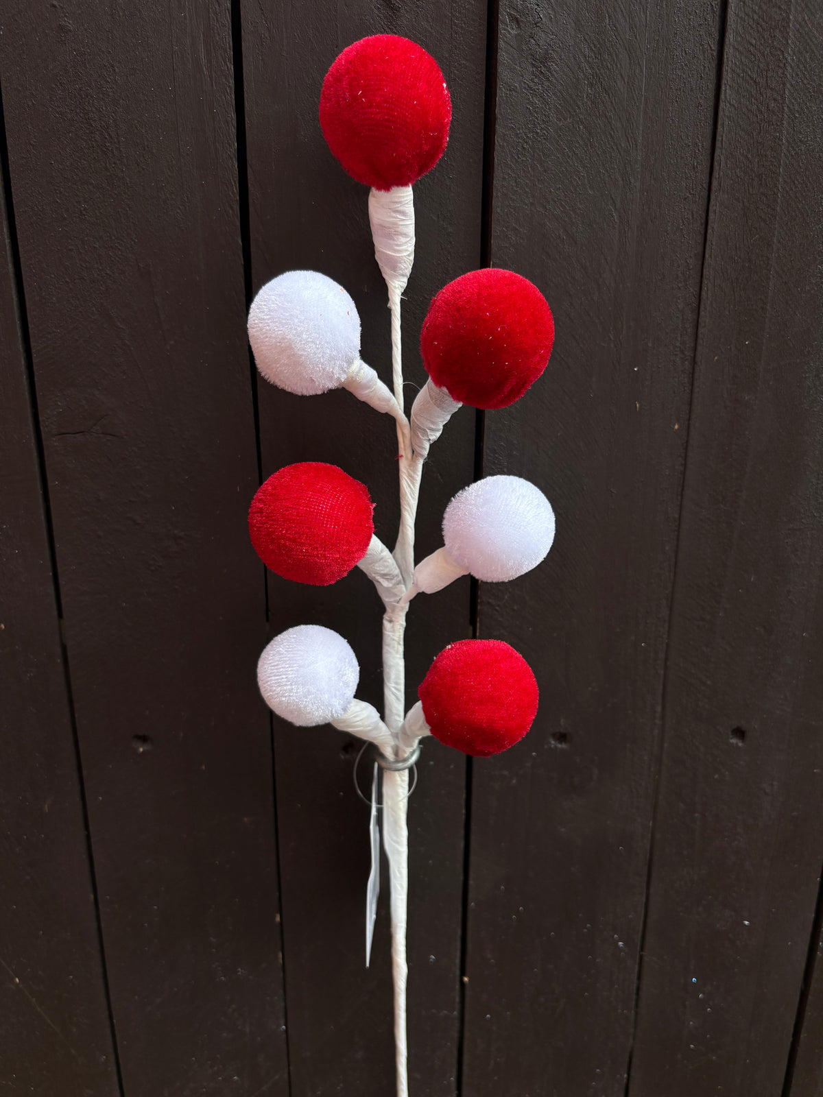46cm 7 VELVET BALL STEM RED/WHITE
