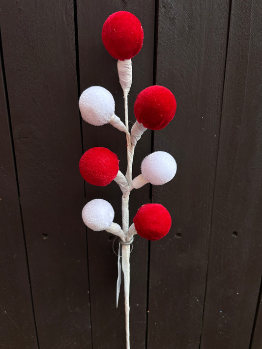 46cm 7 VELVET BALL STEM RED/WHITE