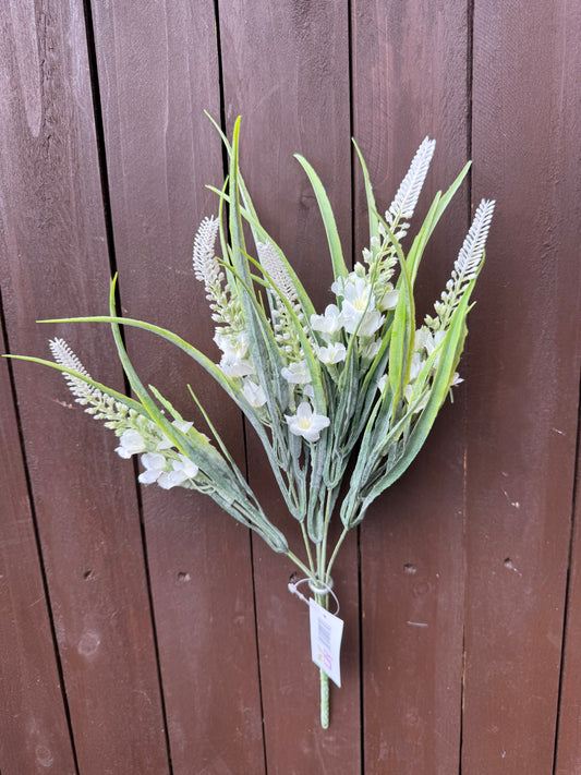 40cm VERONICA BUSH WITH GRASS IVORY