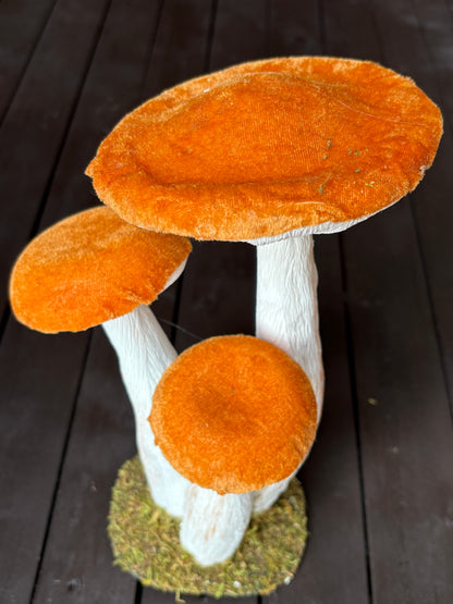 30cm VELVET STANDING MUSHROOM TRIO BURNT ORANGE
