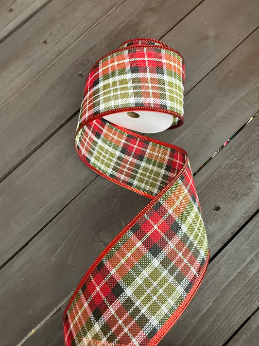 63mm BURLAP TARTAN WIRED RIBBON RED/NAVY x 10yrds