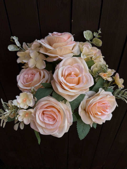 44cm CRUNCH ROSE HYDRANGEA & DAISY BUSH PEACH