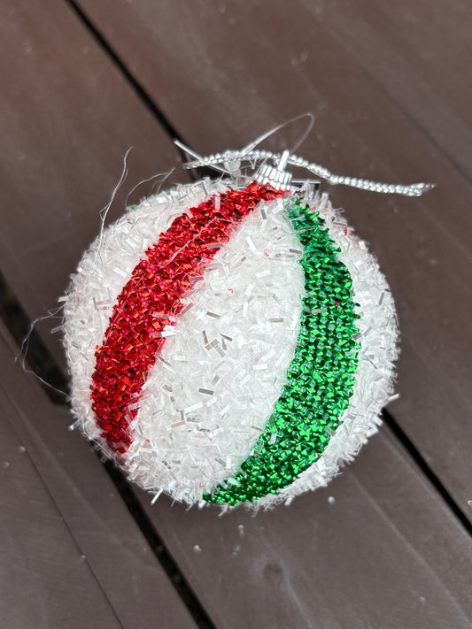 8cm TINSEL CANDY STRIPE BAUBLE