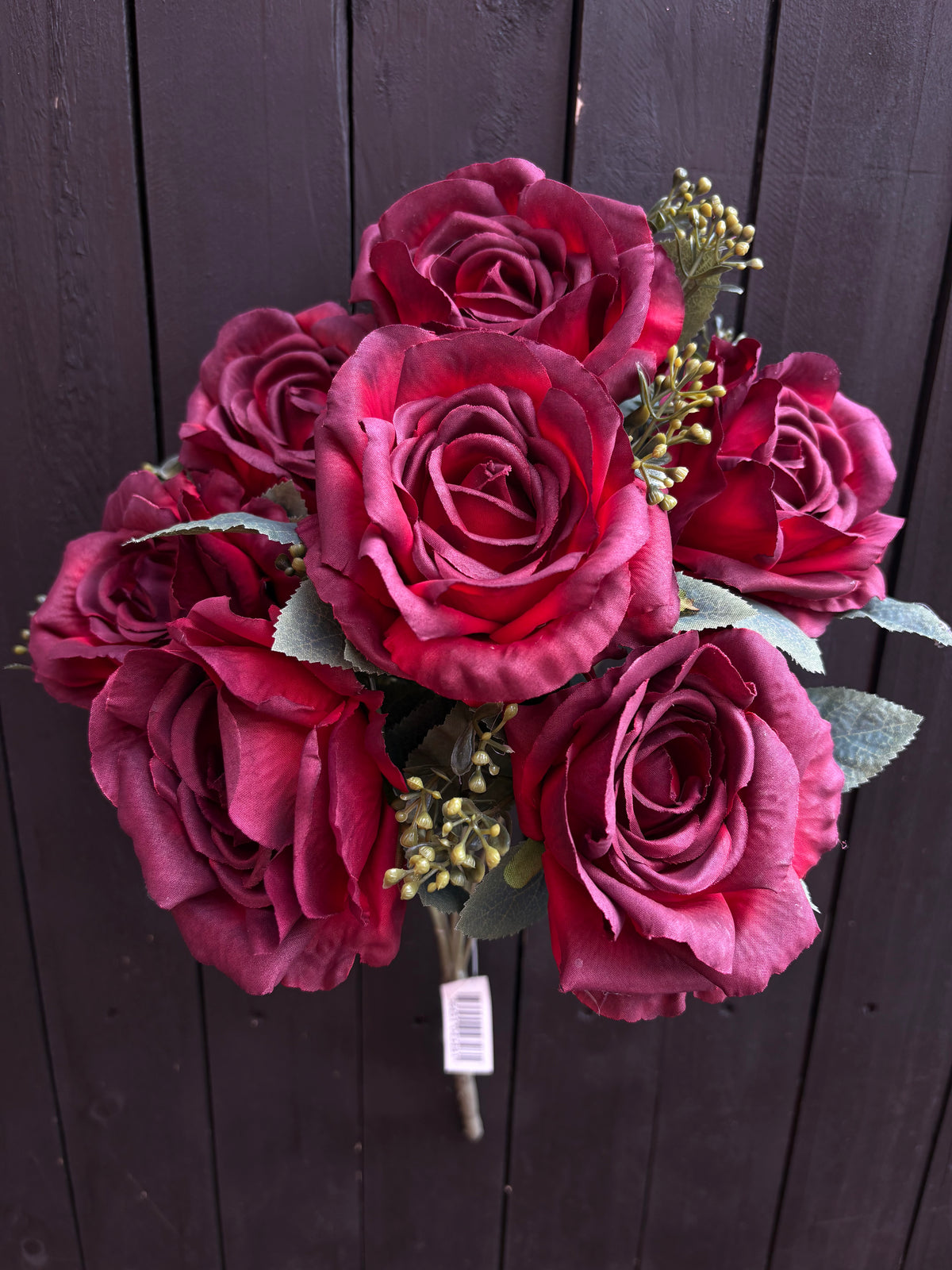 45cm 7 HEAD OPEN ROSE BUSH DARK RED