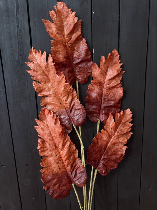 85cm DRIED TOUCH FALL LEAF BUNCH BURNT ORANGE
