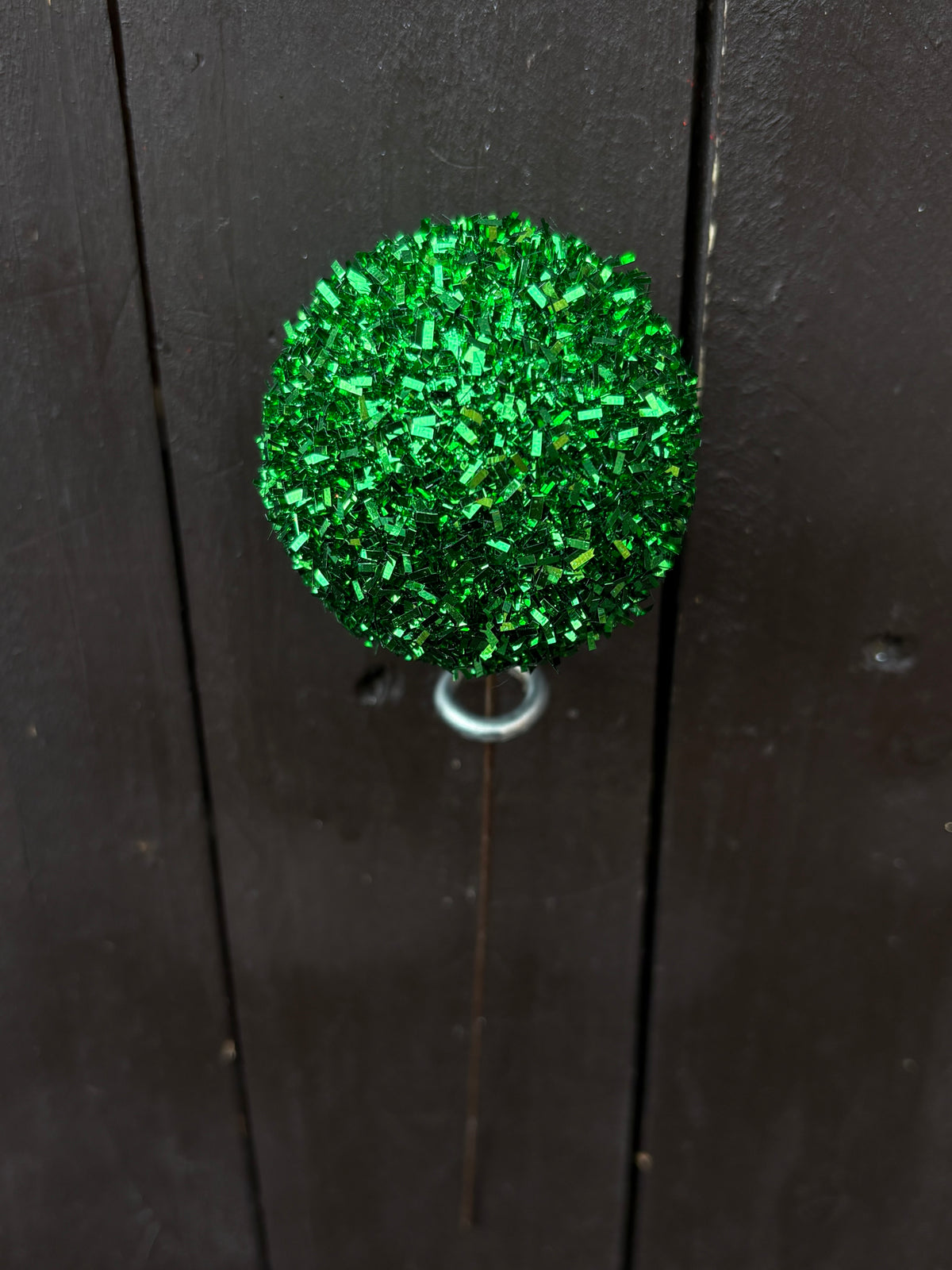 20cm SINGLE GLITTER TINSEL BALL PICK GREEN