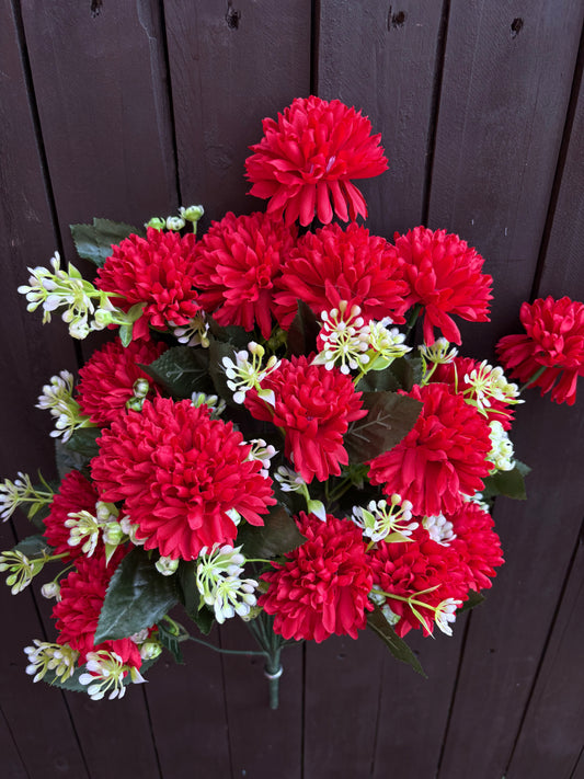 53cm 18 HEAD POM POM CHRYSANTHEMUM BUNCH RED