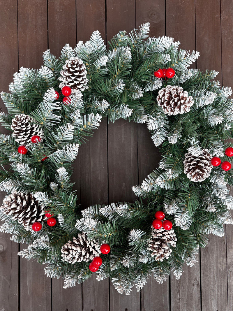 60cm DOUBLE WIRED RING FROSTED WREATH